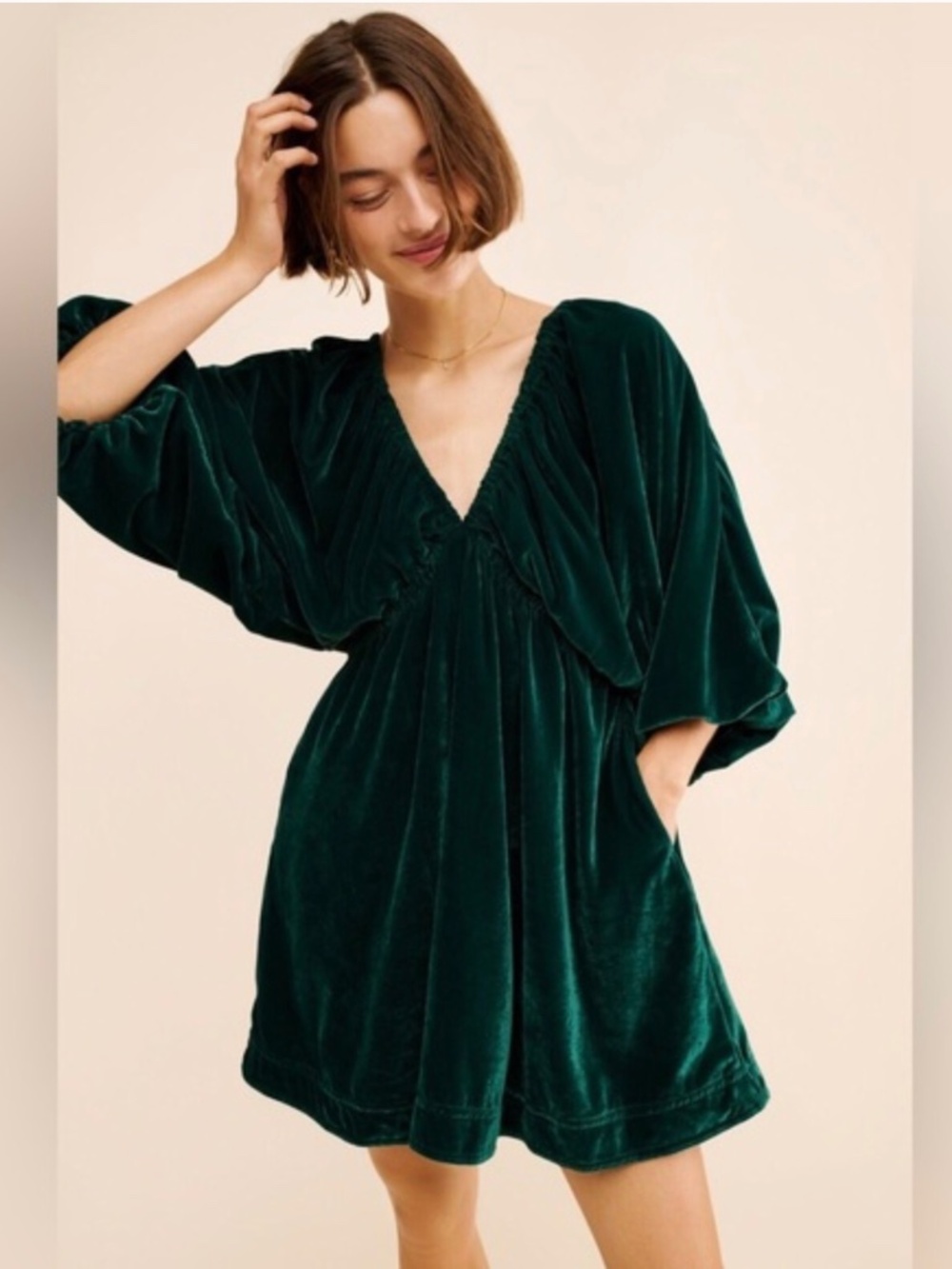 Free People Portia Velvet Mini Dress Heavy Fabric Drape XL Fully Lined w Pockets